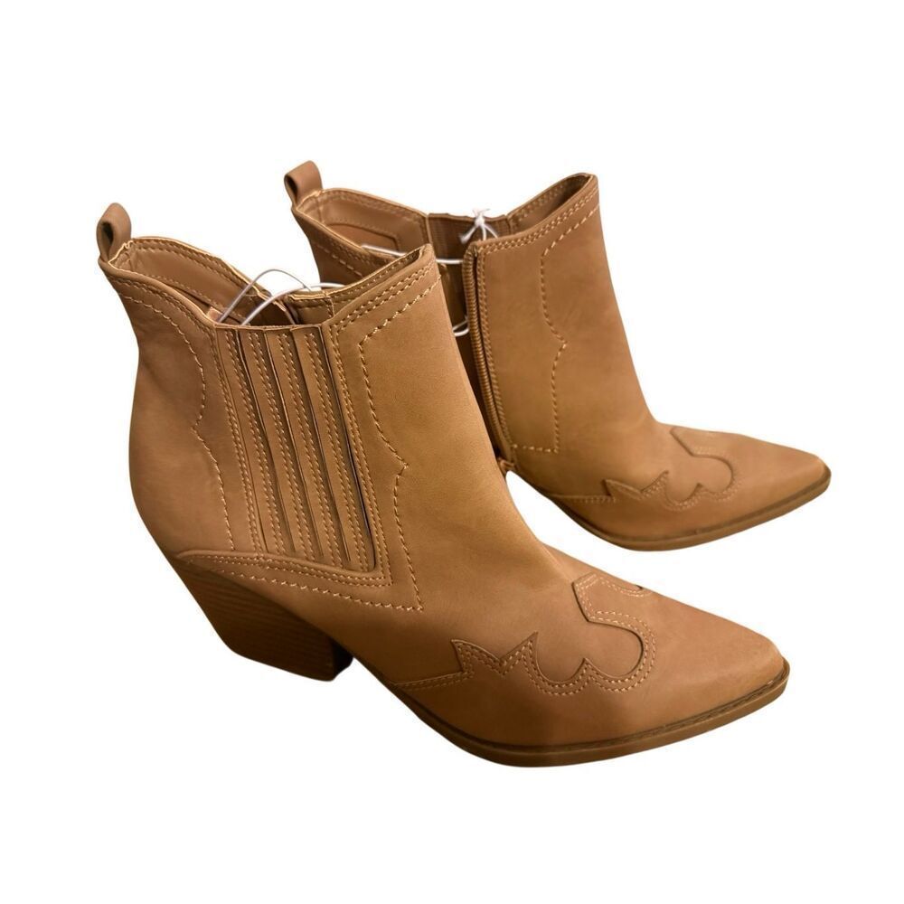 Brand New Indigo Rd Iramour Cognac Western Style Pointed Ankle Boots 7.5
